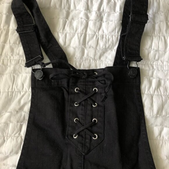 PacSun Shorteralls 26 Denim Romper Lace Up Overalls Luna Black Trendy Grunge - Picture 3 of 11